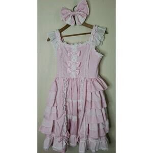Litasi Lolita Dress pink Ruffle Lace Bows Size SMALL